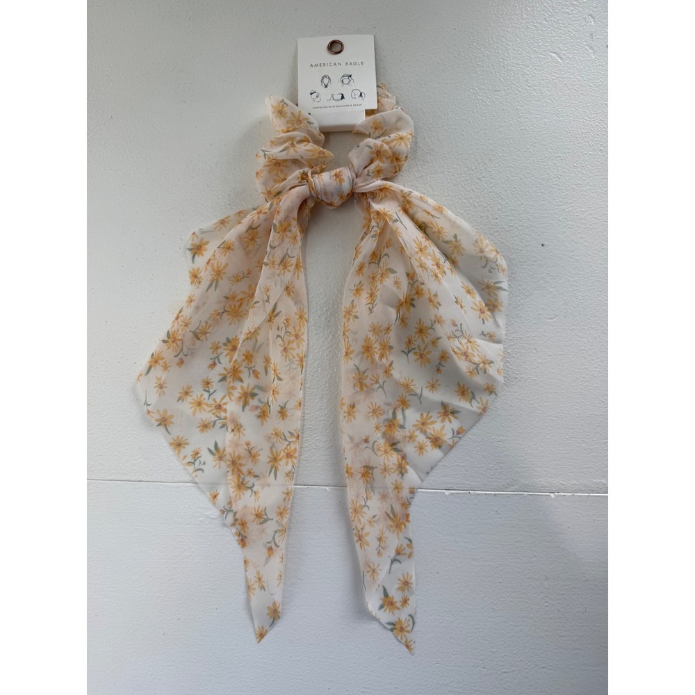 NWT American Eagle Hair Scrunchie Ribbon Yellow Floral